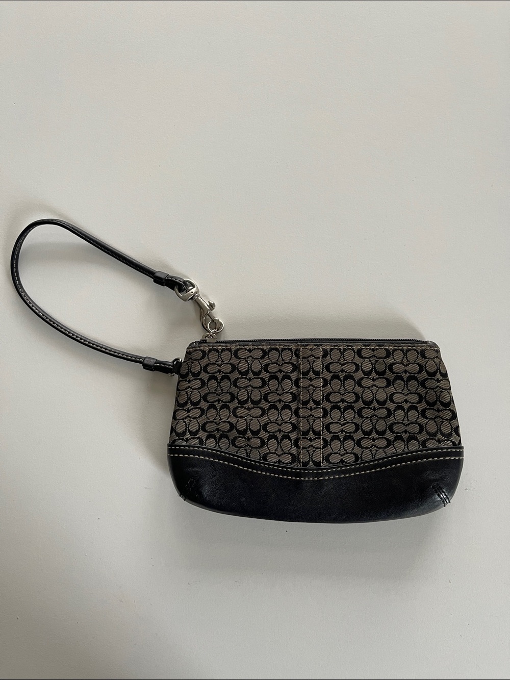 Vintage Coach Black Signature Canvas Wristlet with Leather Trim